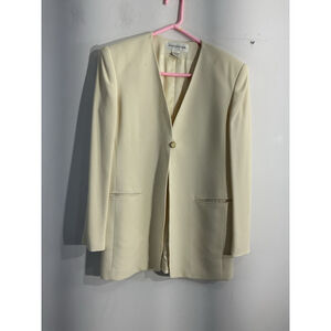Womans Jones NY Size 8 Ivory Blazer Lined One Button Padded Shoulders
